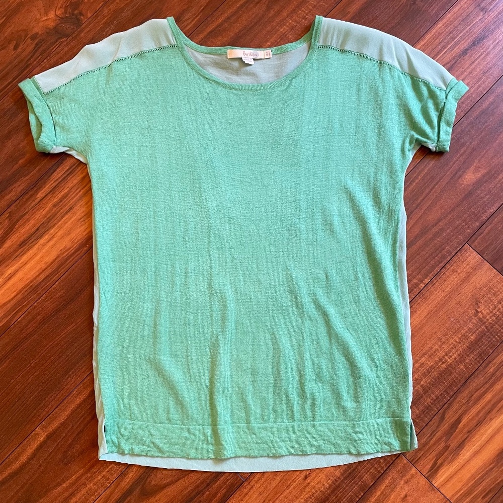 Boden Linen Silk top Relaxed Tee Green 2